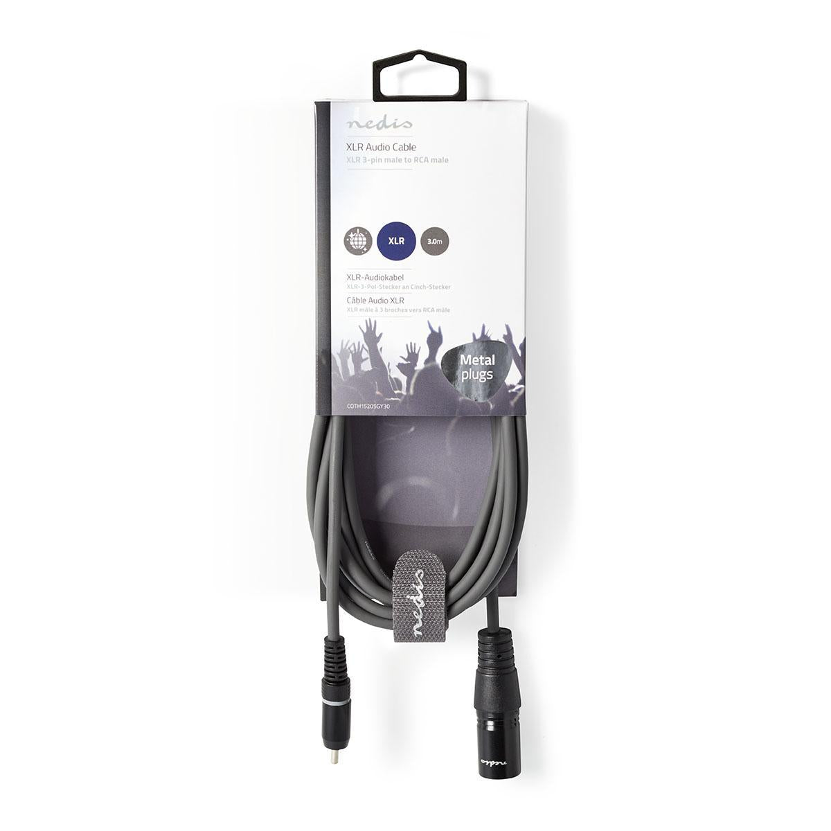 Unbalanced audio cable | XLR 3-pin male | RCA Male | Nickel Plated | 3.00 m | Round | PVC | Dark gray | Cardboard sleeve