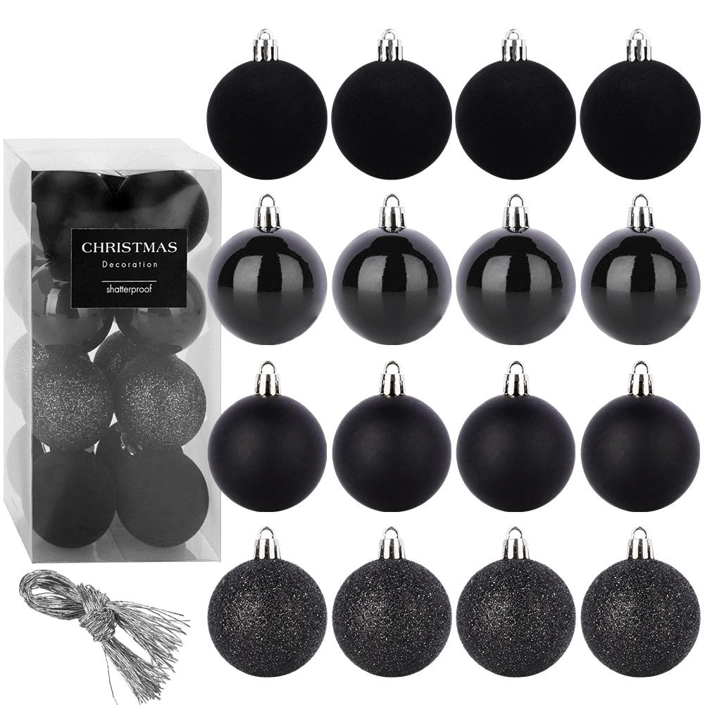 Unbreakable Black Christmas Baubles, 5 cm, Set of 16