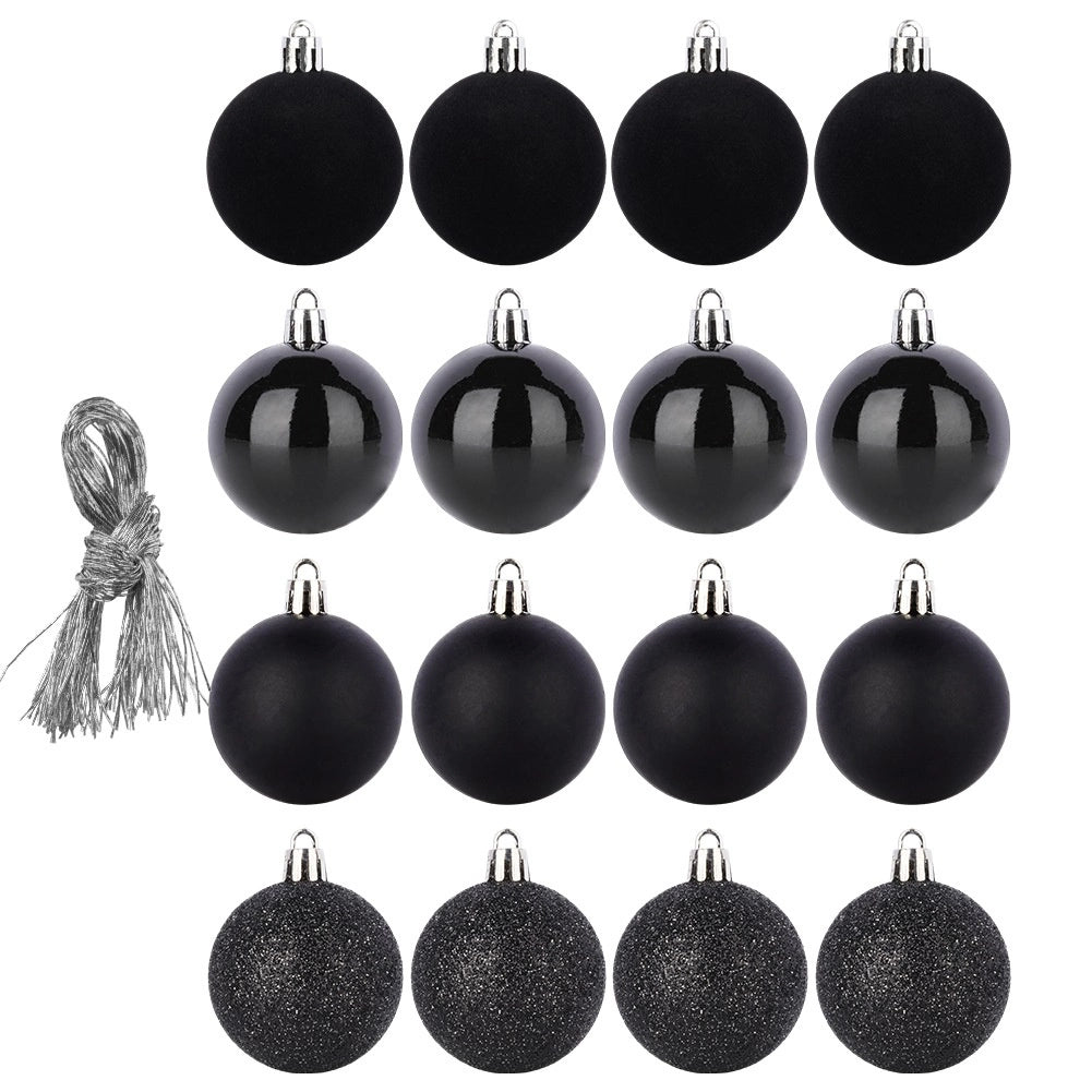 Unbreakable Black Christmas Baubles, 5 cm, Set of 16