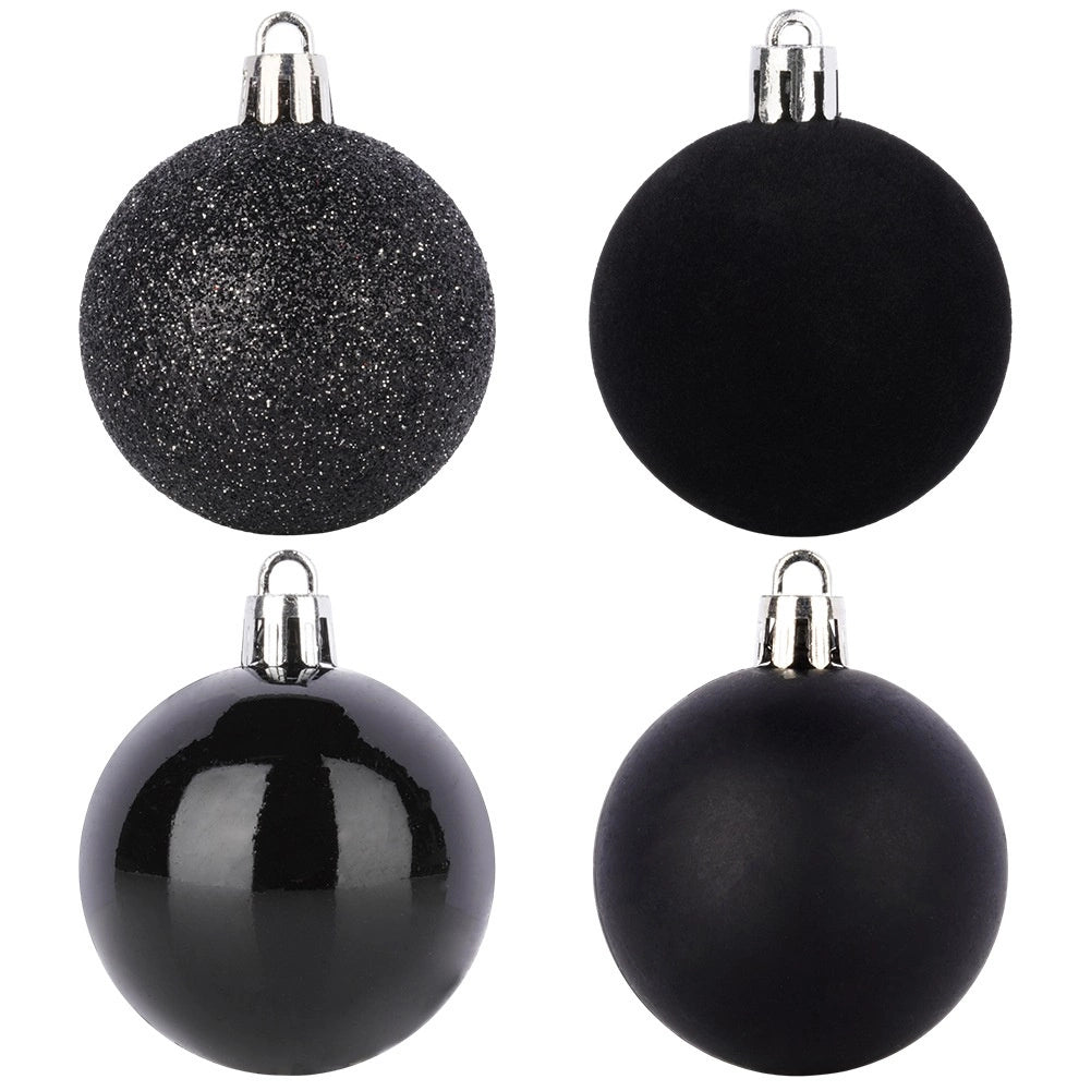 Unbreakable Black Christmas Baubles, 5 cm, Set of 16