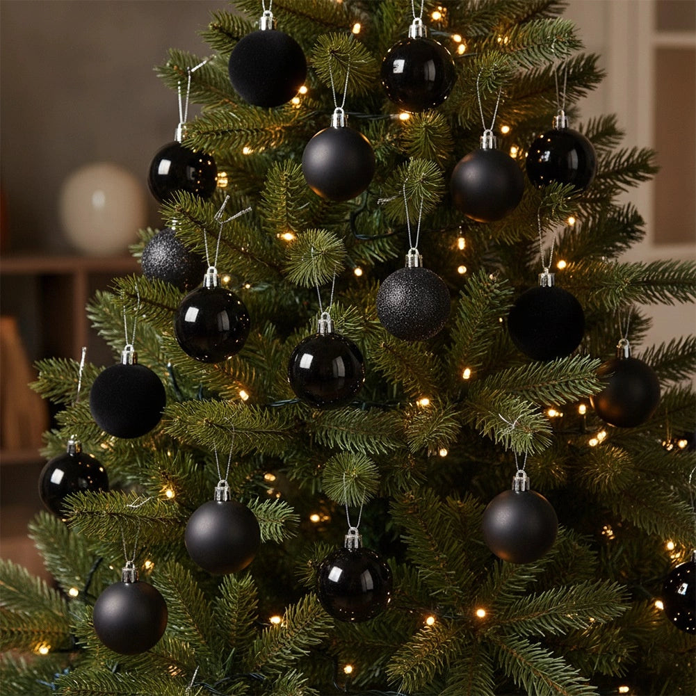Unbreakable Black Christmas Baubles, 5 cm, Set of 16