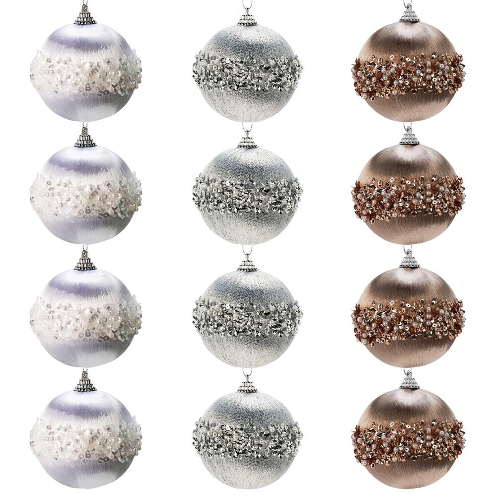 Unbreakable Christmas Baubles, 8 cm, White/Silver/Champagne, 12 pcs
