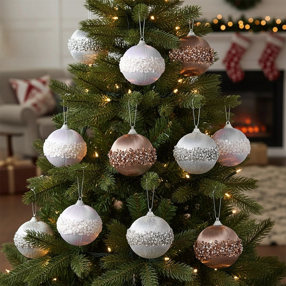 Unbreakable Christmas Baubles, 8 cm, White/Silver/Champagne, 12 pcs