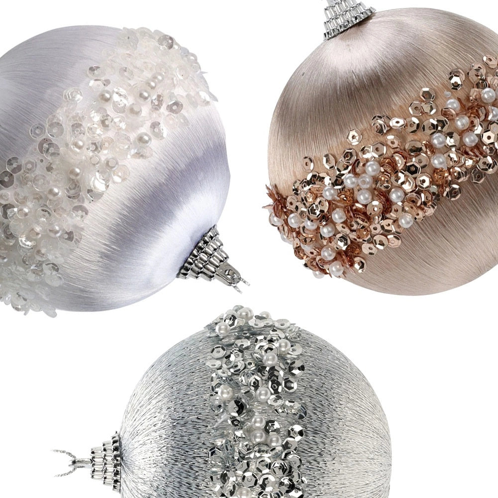 Unbreakable Christmas Baubles, 8 cm, White/Silver/Champagne, 12 pcs