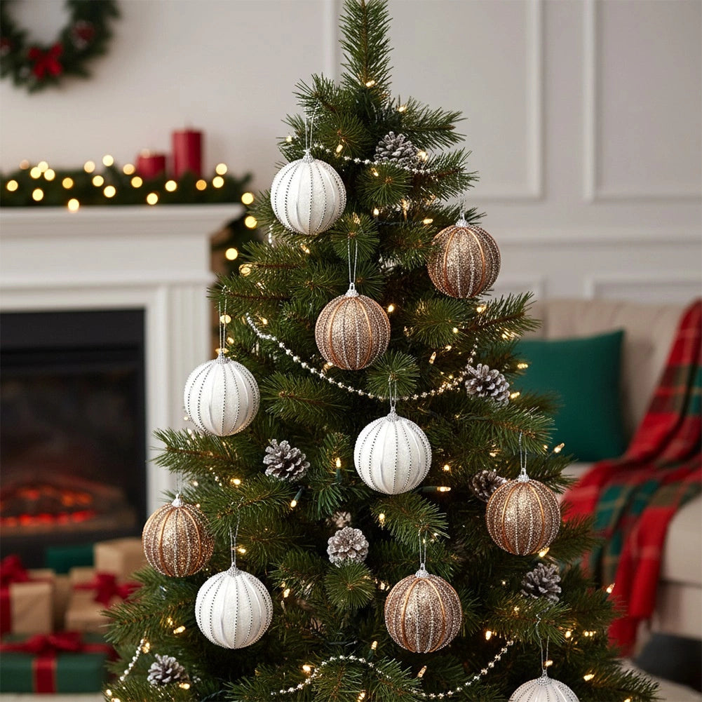 Unbreakable Christmas Baubles, White & Champagne, 8cm, 12-Pack