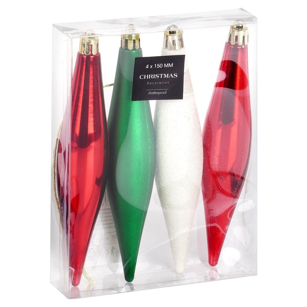 Unbreakable Christmas baubles icicles red green white 15 cm 4 pcs.