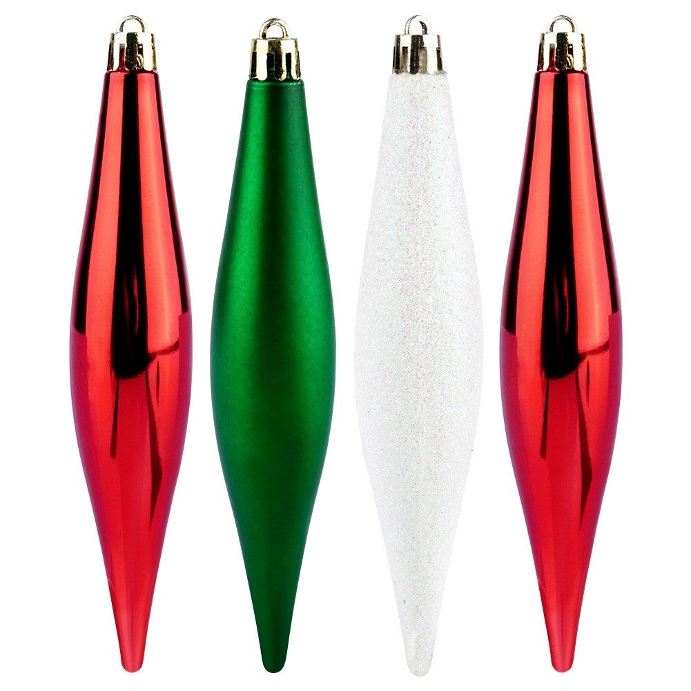 Unbreakable Christmas baubles icicles red green white 15 cm 4 pcs.