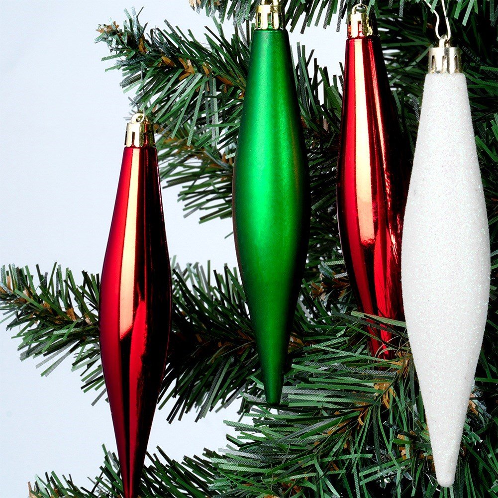 Unbreakable Christmas baubles icicles red green white 15 cm 4 pcs.