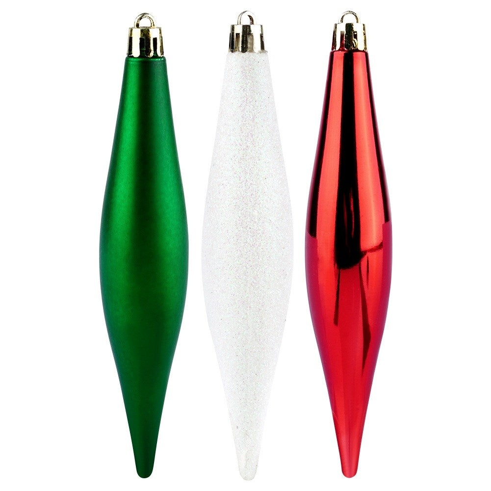 Unbreakable Christmas baubles icicles red green white 15 cm 4 pcs.