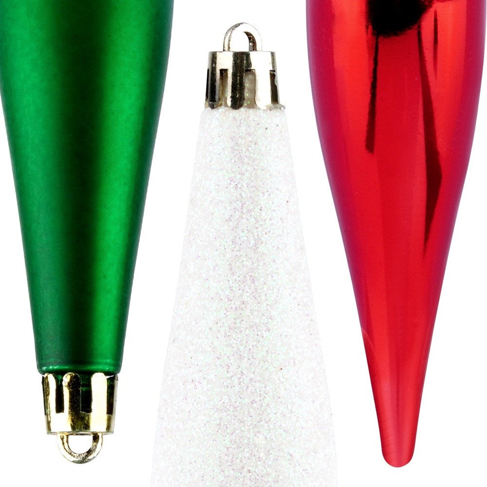 Unbreakable Christmas baubles icicles red green white 15 cm 4 pcs.