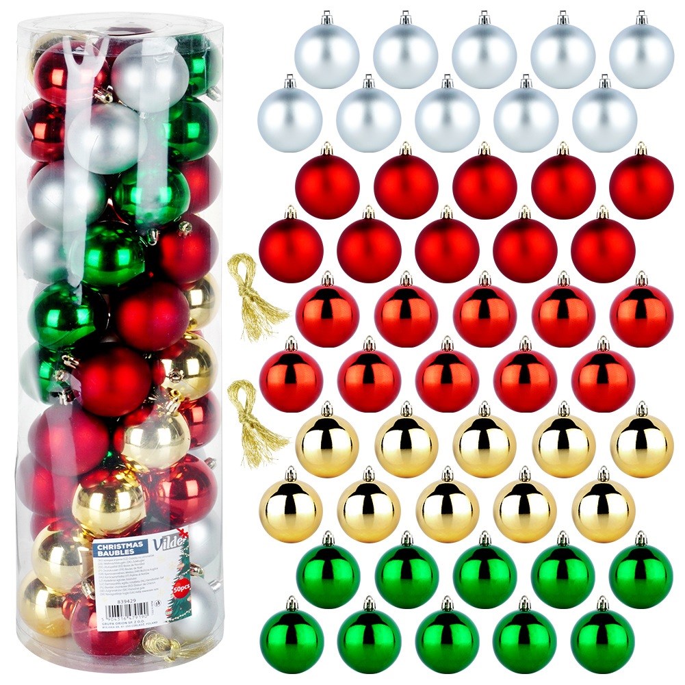 Unbreakable Christmas baubles silver red gold green 6 cm 50 pcs.