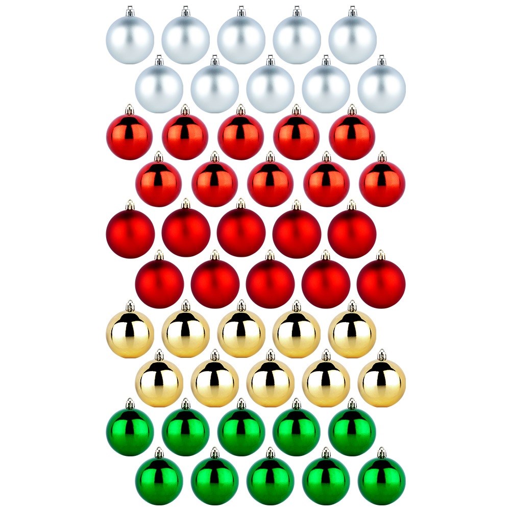Unbreakable Christmas baubles silver red gold green 6 cm 50 pcs.