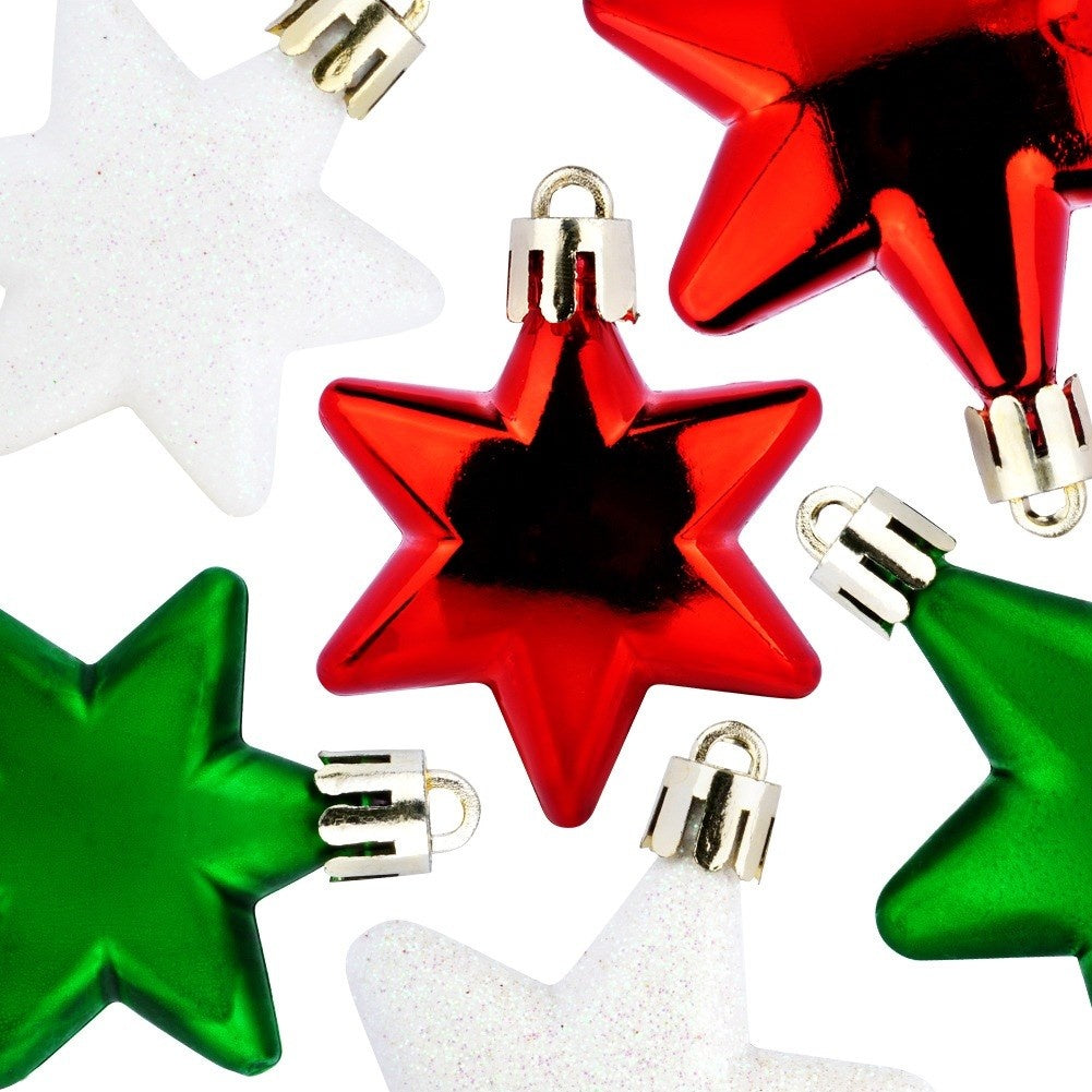 Unbreakable Christmas baubles stars red green white 6/5 cm 16 pcs.