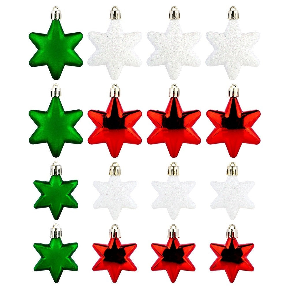 Unbreakable Christmas baubles stars red green white 6/5 cm 16 pcs.