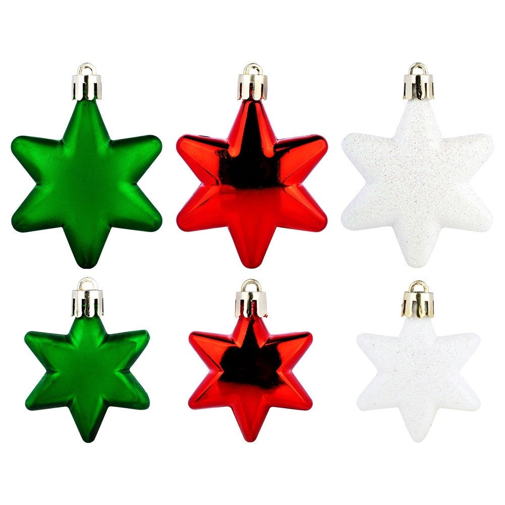 Unbreakable Christmas baubles stars red green white 6/5 cm 16 pcs.