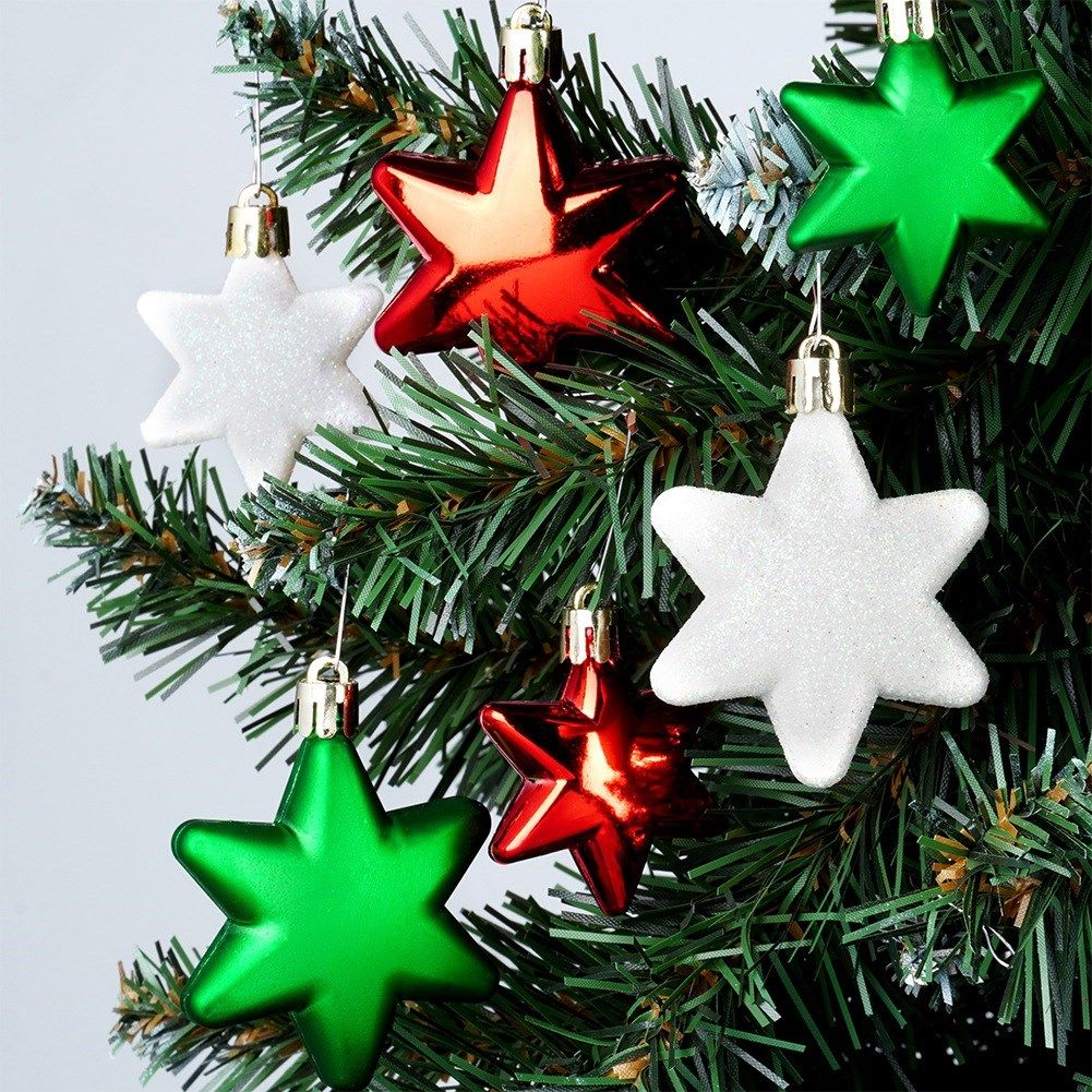 Unbreakable Christmas baubles stars red green white 6/5 cm 16 pcs.