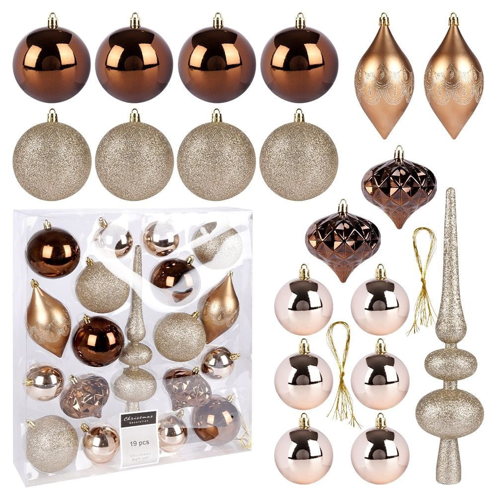 Unbreakable Christmas tree balls in gold and amber, 19-pack