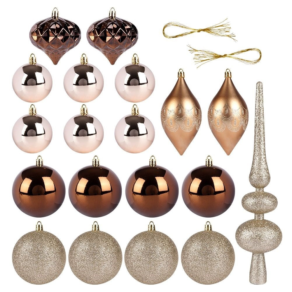 Unbreakable Christmas tree balls in gold and amber, 19-pack