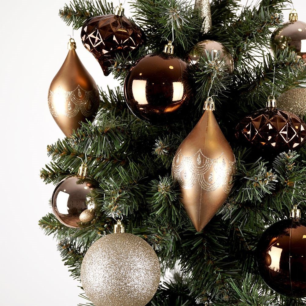 Unbreakable Christmas tree balls in gold and amber, 19-pack