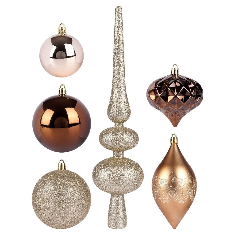 Unbreakable Christmas tree balls in gold and amber, 19-pack