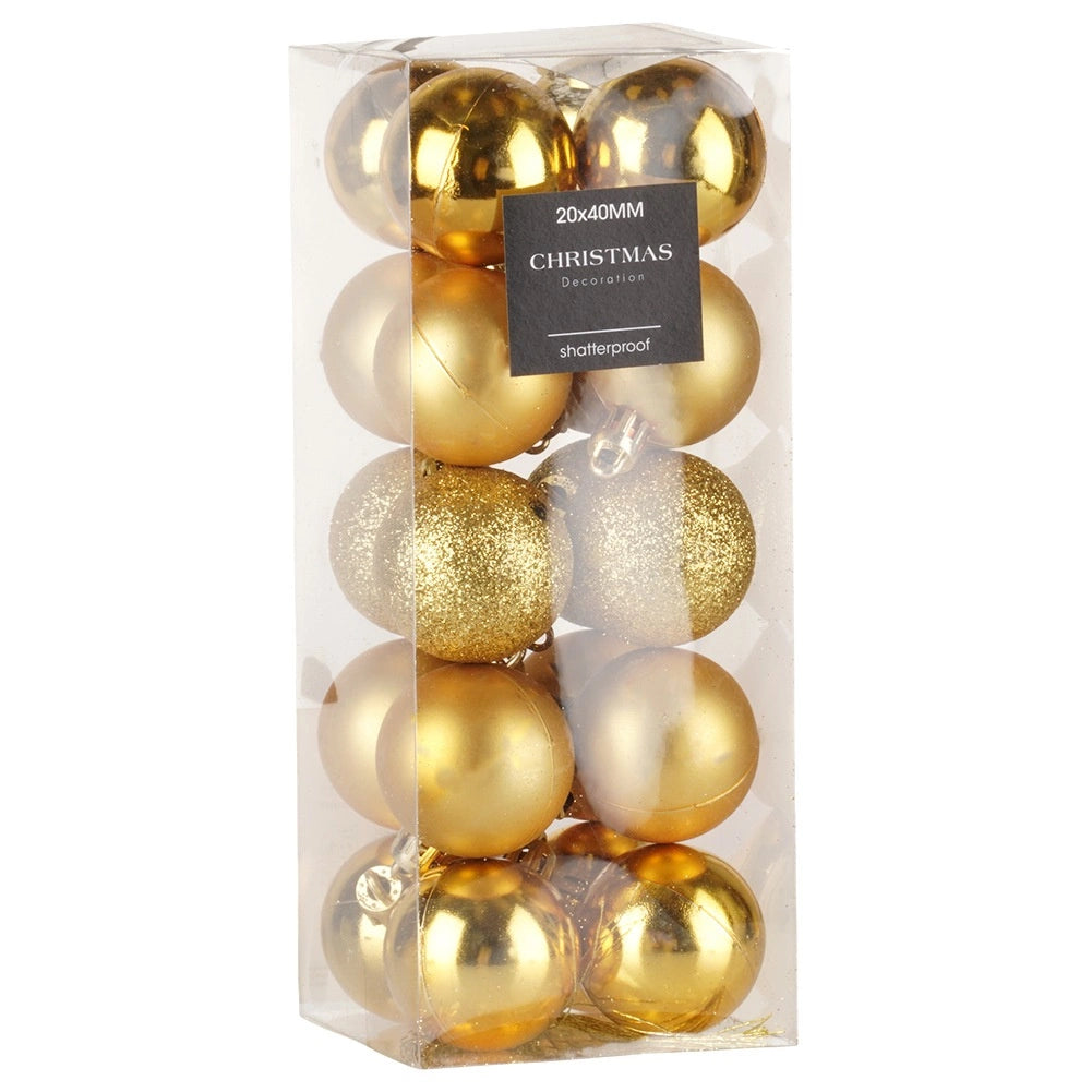 Unbreakable Gold Christmas Baubles, 4 cm, Set of 20