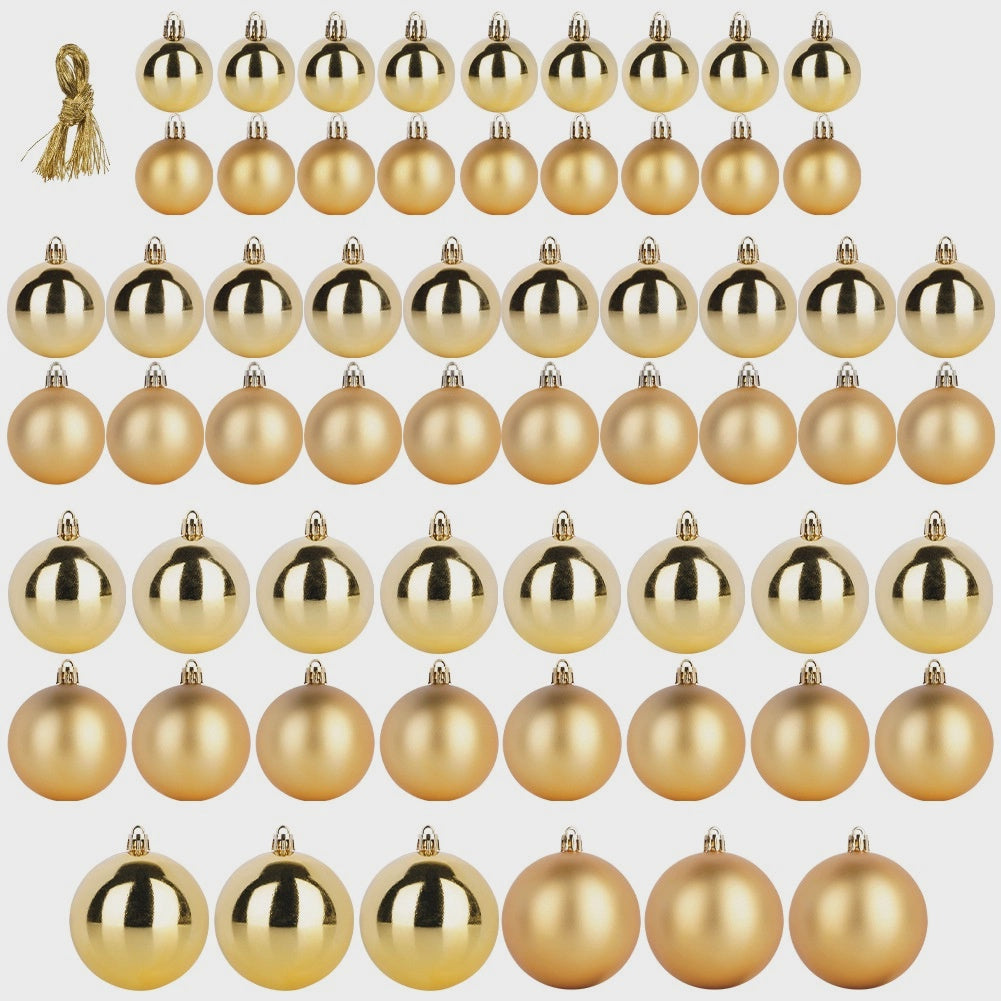 Unbreakable Gold Christmas Baubles Set, 60 Pcs, 4-7 cm