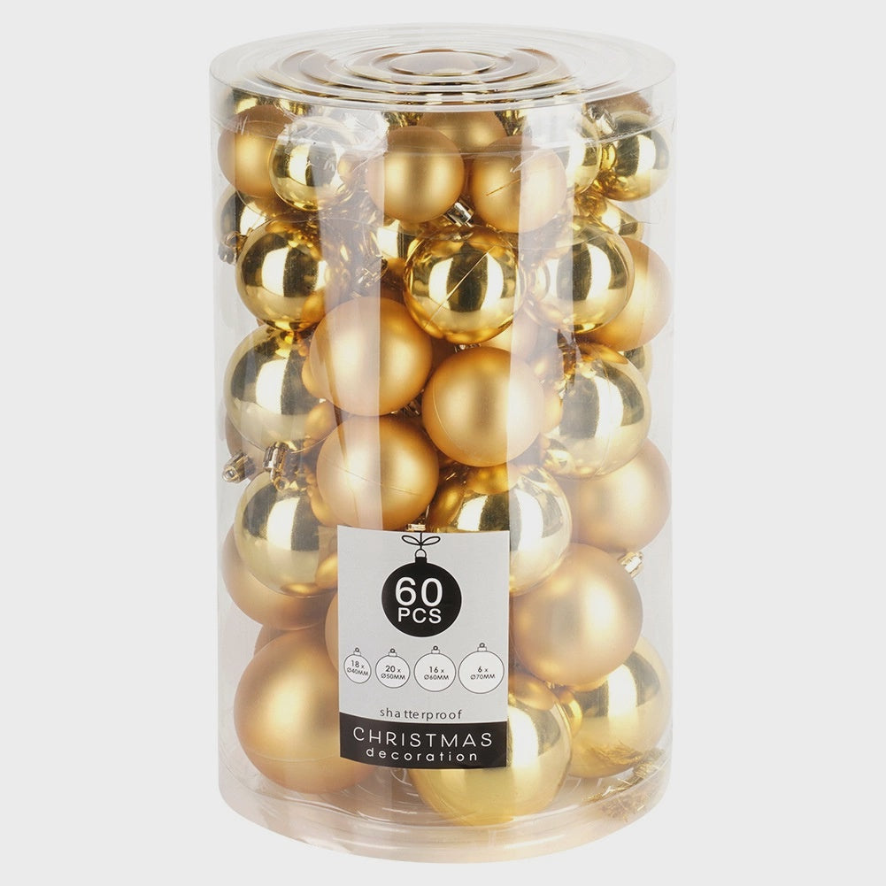 Unbreakable Gold Christmas Baubles Set, 60 Pcs, 4-7 cm