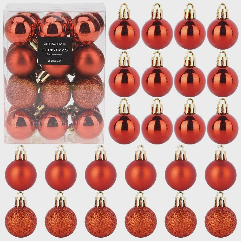 Unbreakable Red Christmas Baubles, 3 cm, Set of 24