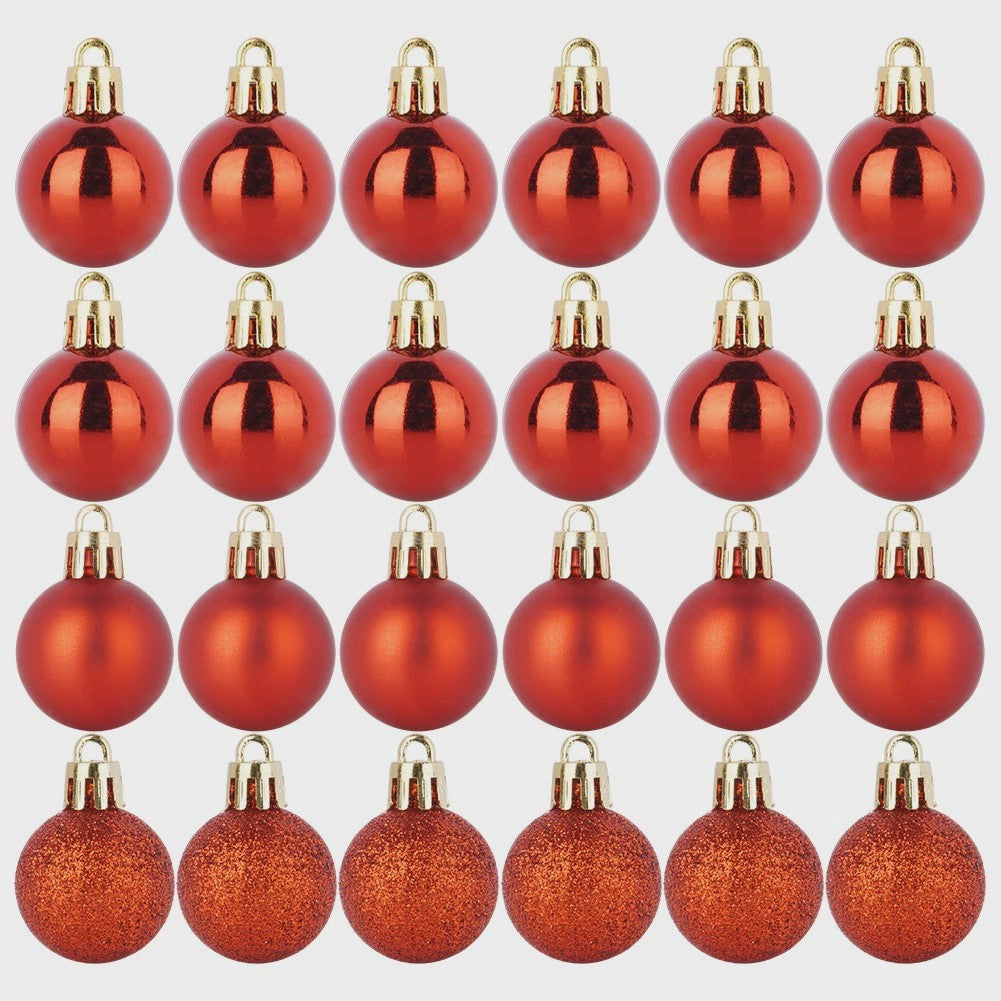Unbreakable Red Christmas Baubles, 3 cm, Set of 24