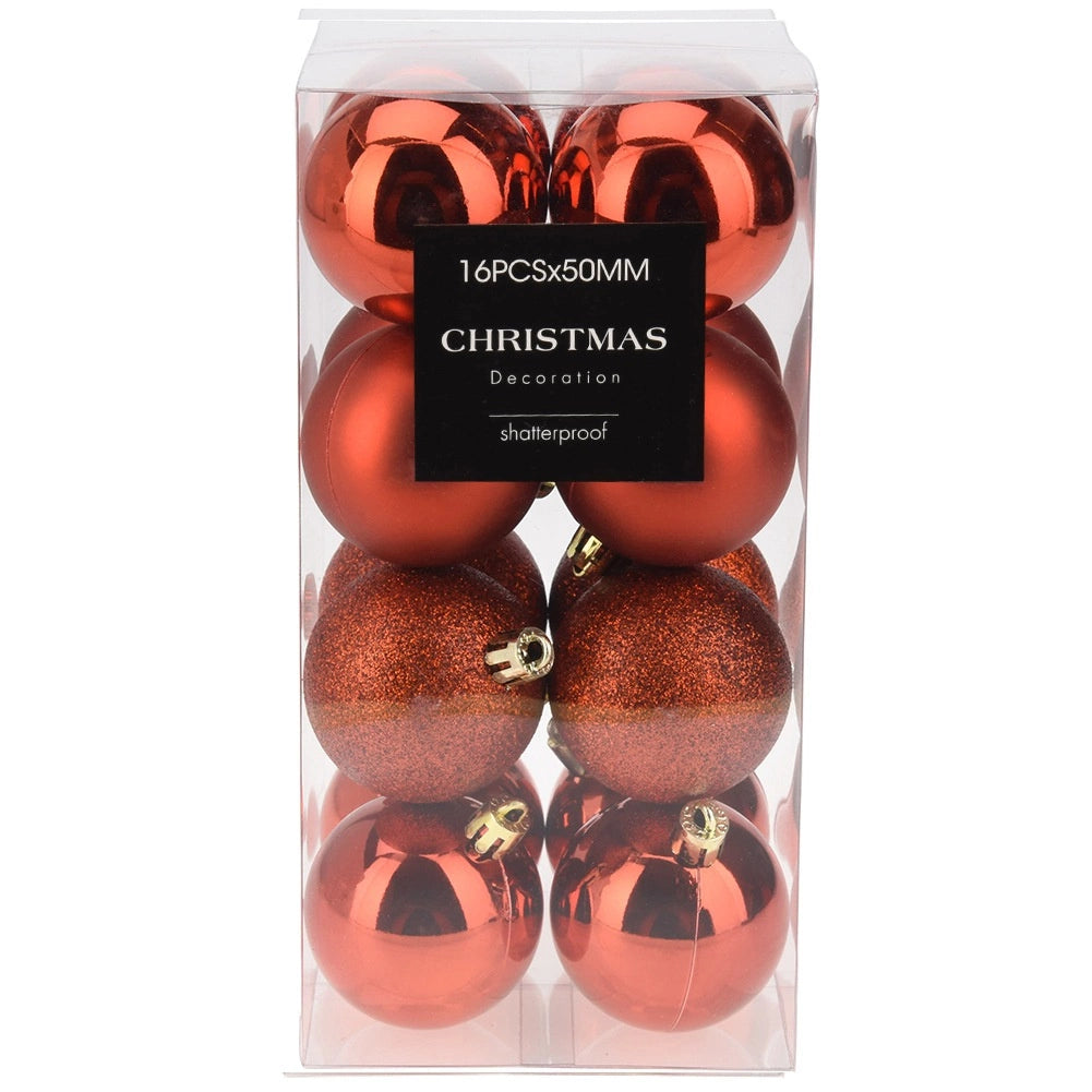 Unbreakable Red Christmas Baubles, 5 cm, Set of 16