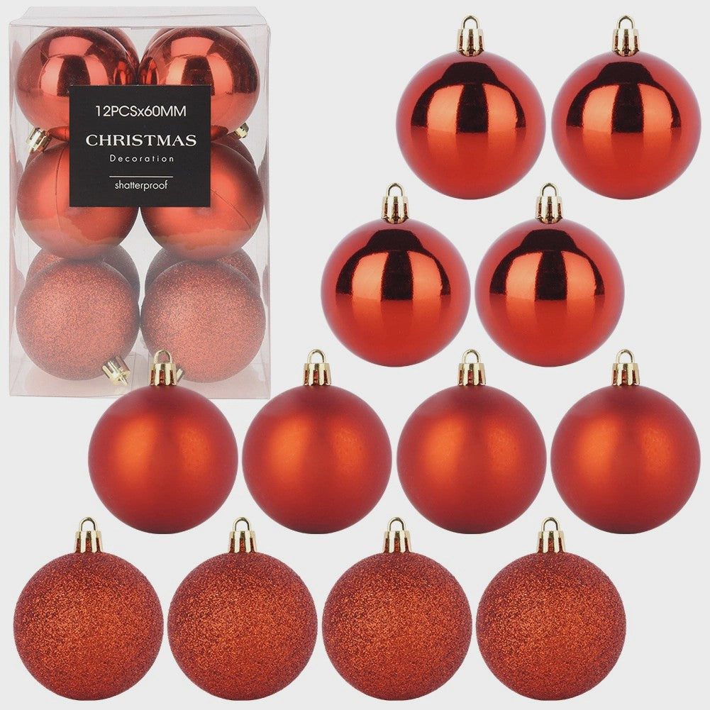 Unbreakable Red Christmas Baubles, 6 cm, Set of 12