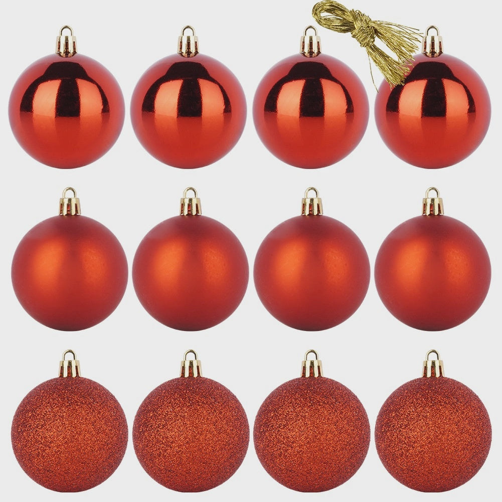 Unbreakable Red Christmas Baubles, 6 cm, Set of 12