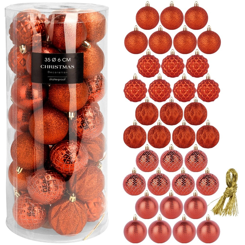 Unbreakable Red Christmas Baubles, 6 cm, Set of 35