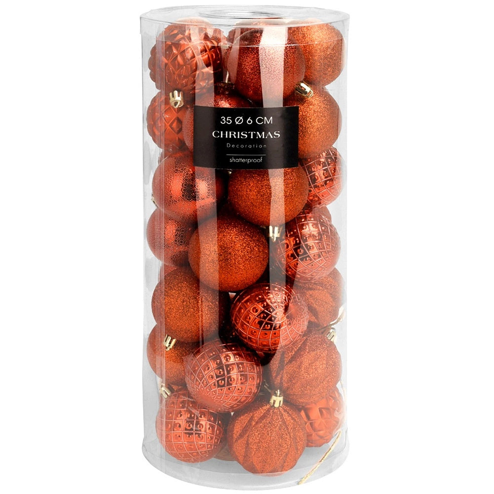 Unbreakable Red Christmas Baubles, 6 cm, Set of 35