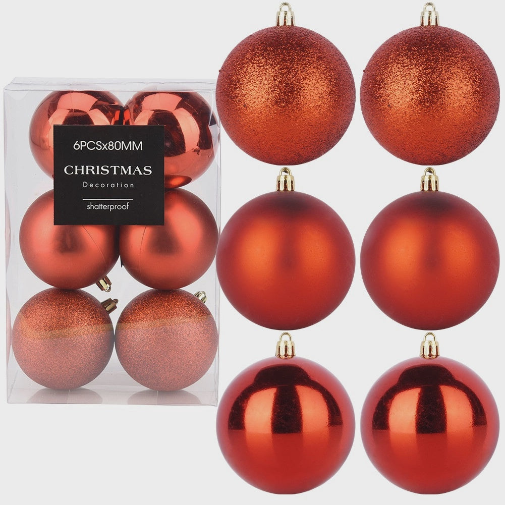 Unbreakable Red Christmas Baubles, 8 cm, Set of 6