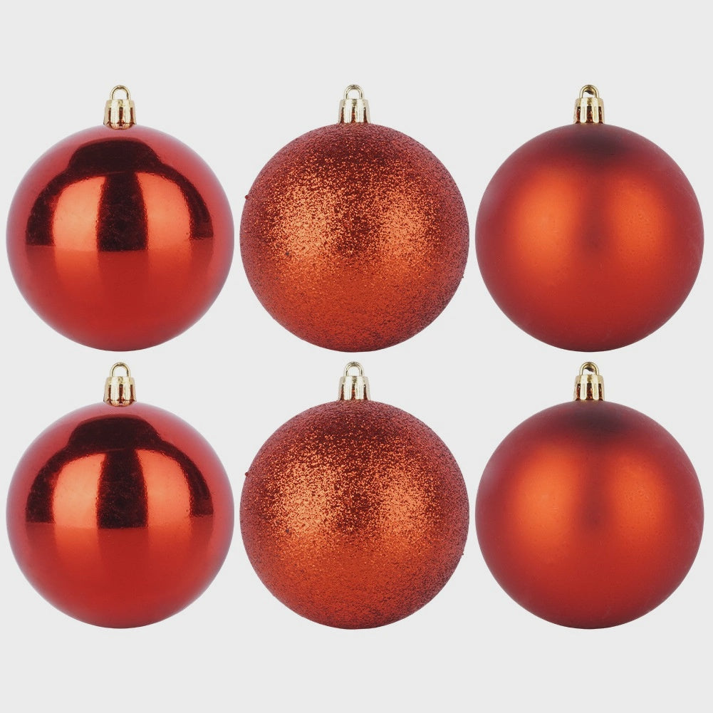 Unbreakable Red Christmas Baubles, 8 cm, Set of 6