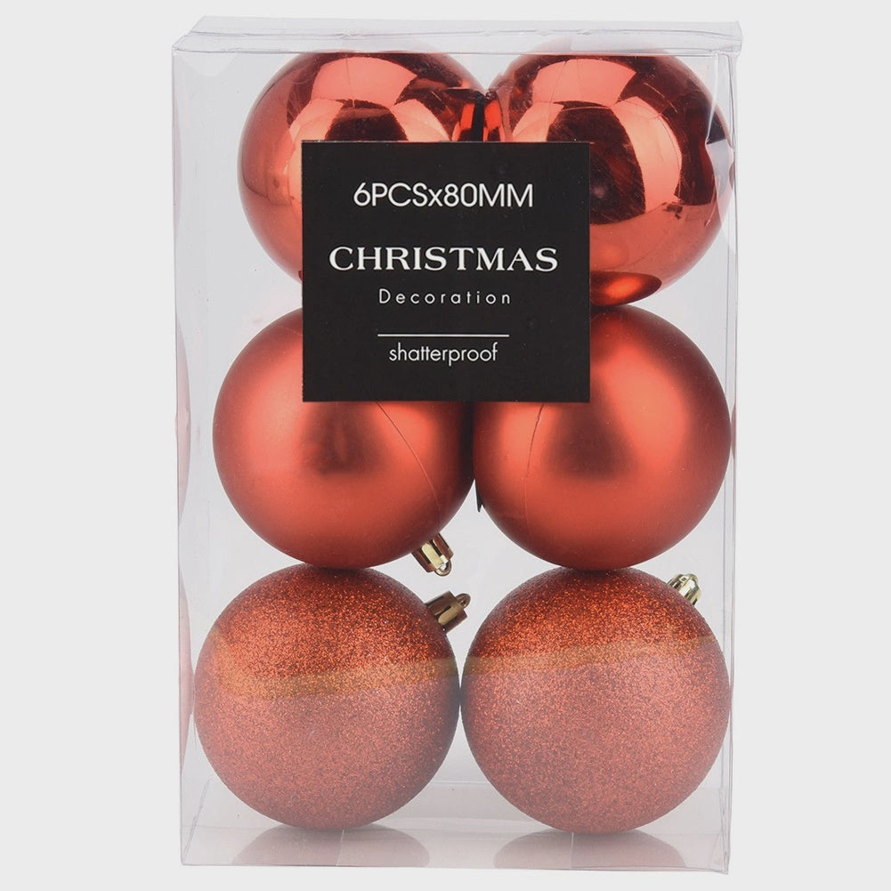 Unbreakable Red Christmas Baubles, 8 cm, Set of 6