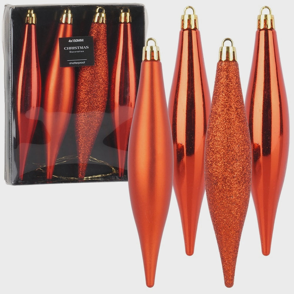 Unbreakable Red Christmas Icicle Ornaments, 15 cm, 4 Pack