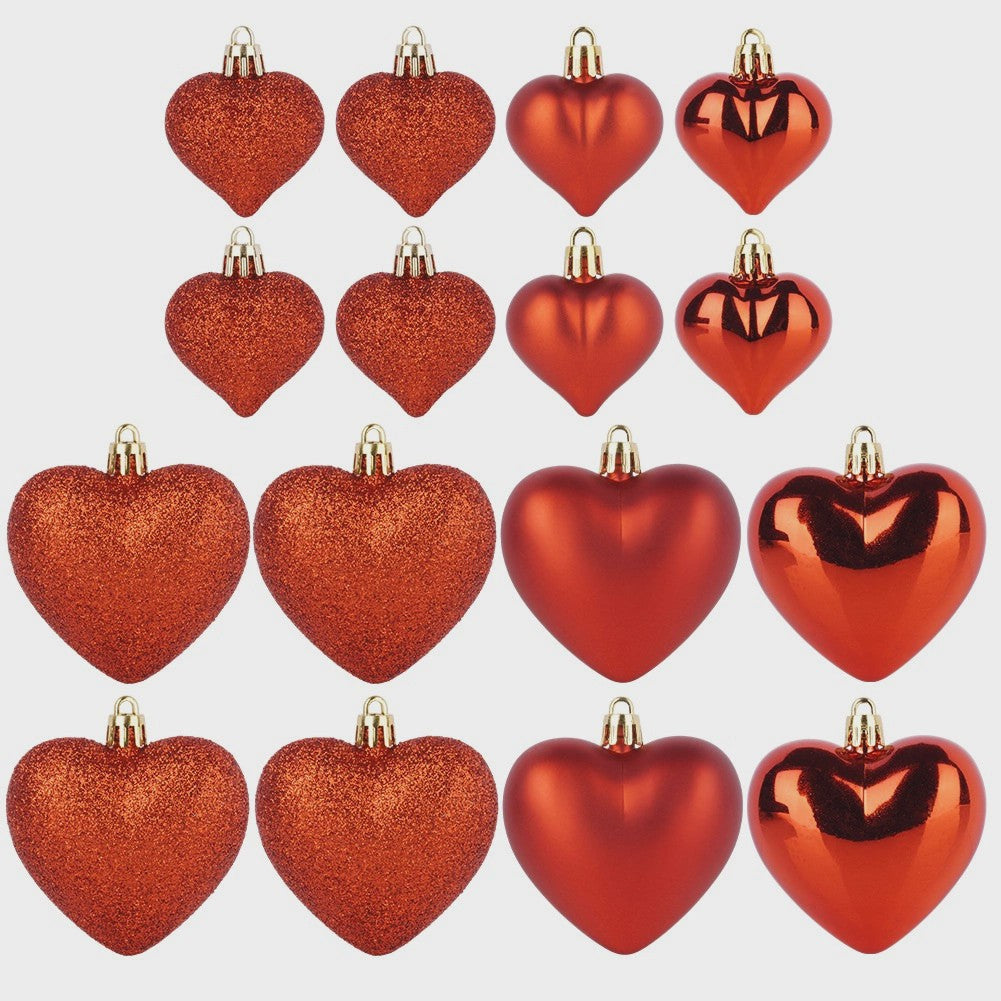 Unbreakable Red Heart Christmas Baubles, 4.5/8 cm, 16 pcs