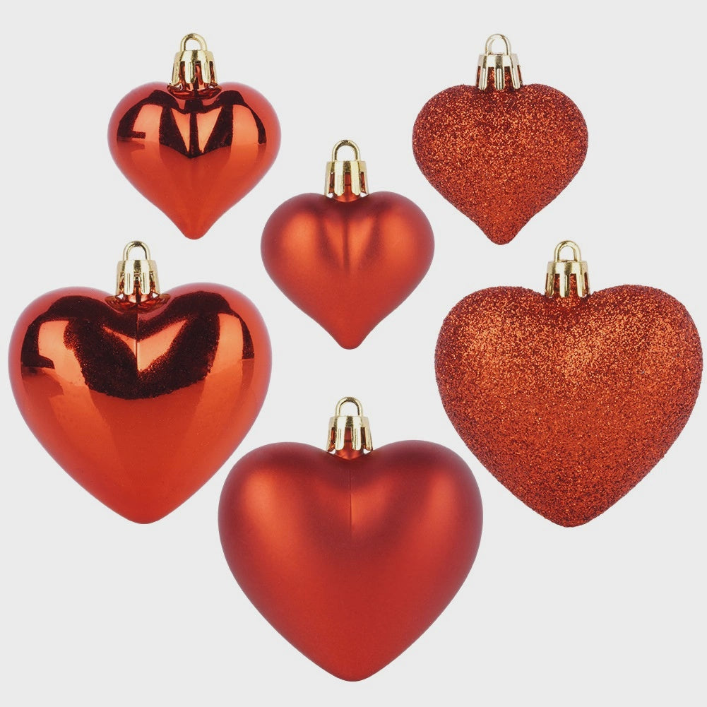 Unbreakable Red Heart Christmas Baubles, 4.5/8 cm, 16 pcs