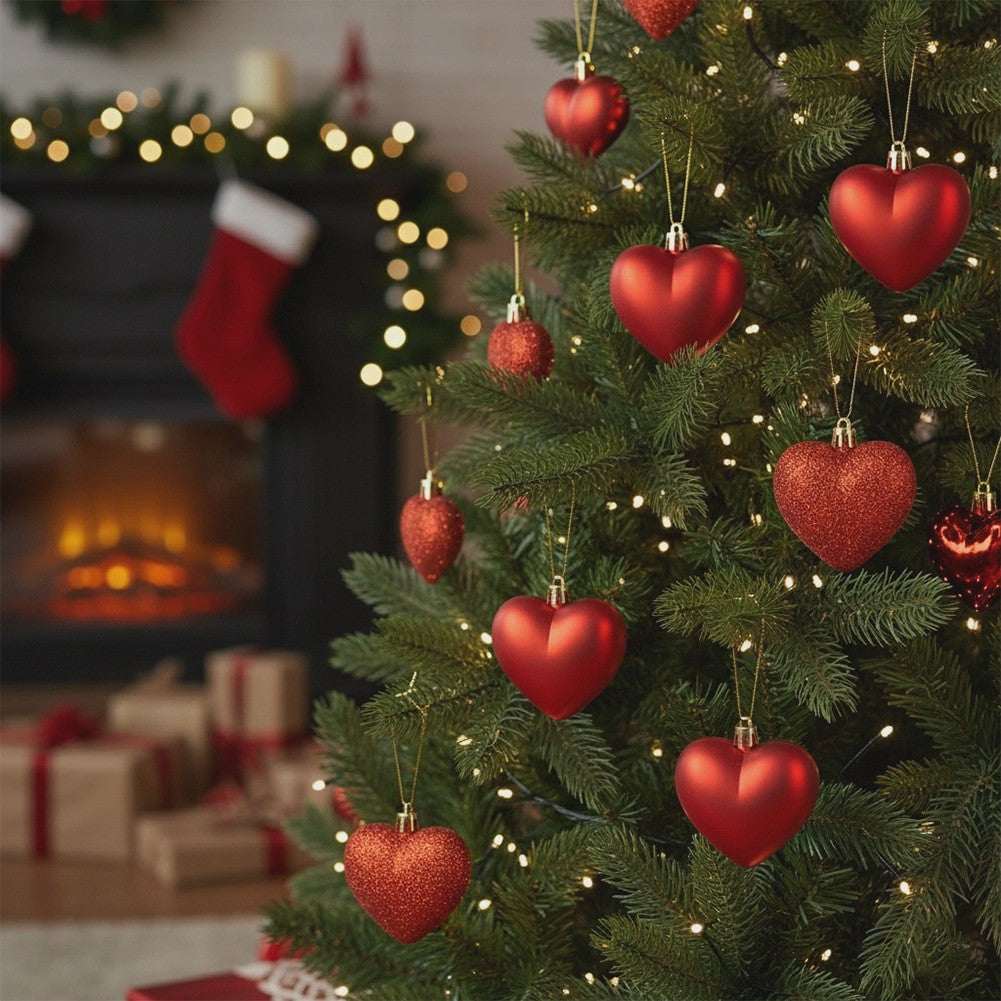 Unbreakable Red Heart Christmas Baubles, 4.5/8 cm, 16 pcs