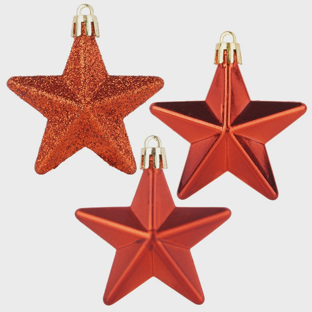 Unbreakable Red Star Christmas Baubles, 6.5 cm, Set of 8
