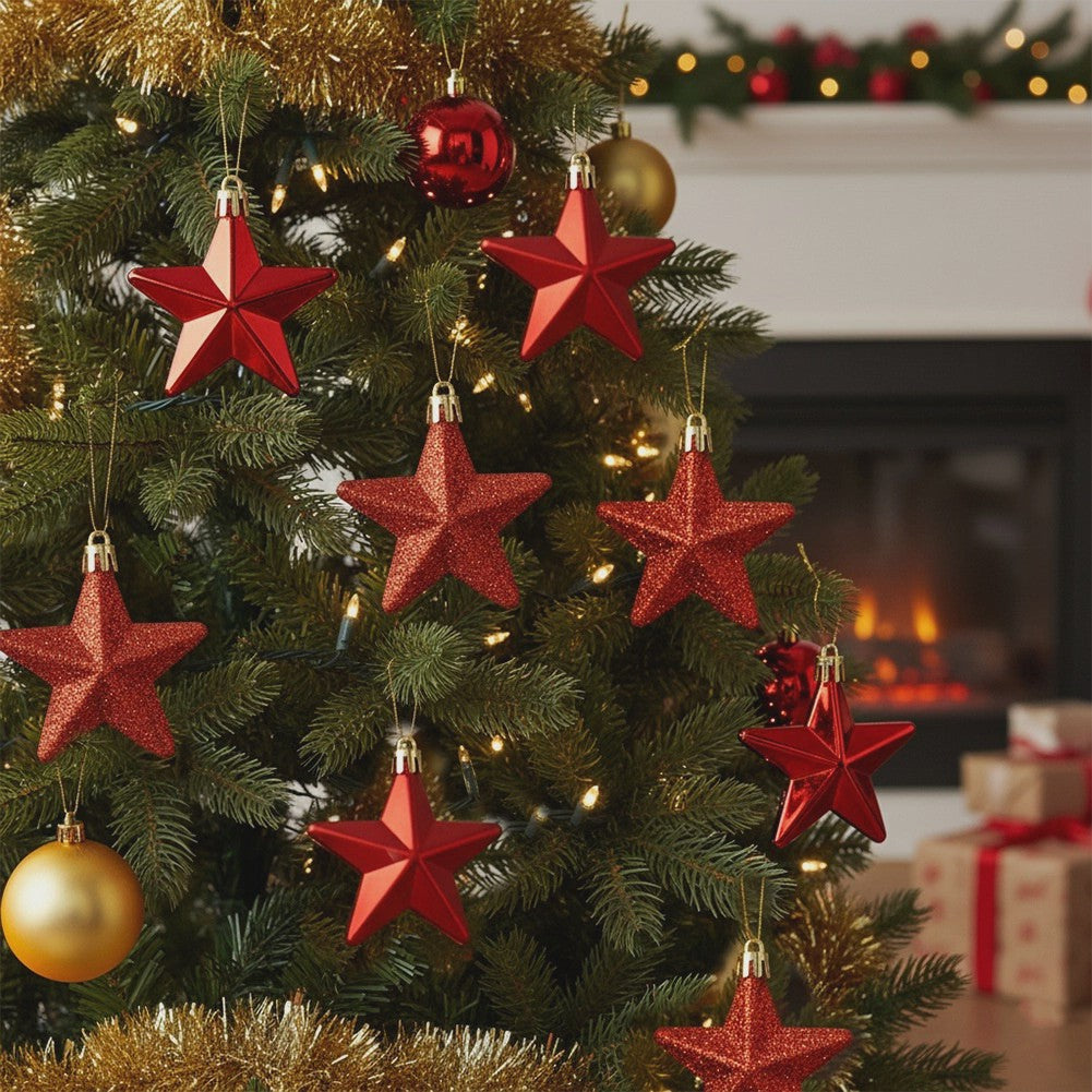 Unbreakable Red Star Christmas Baubles, 6.5 cm, Set of 8