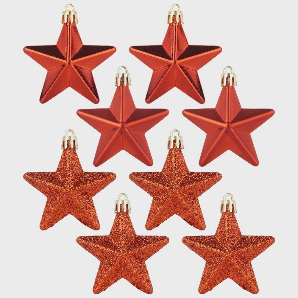 Unbreakable Red Star Christmas Baubles, 6.5 cm, Set of 8