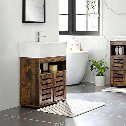 Under-Sink Bathroom Cabinet – Adjustable Shelf, Rustic Brown