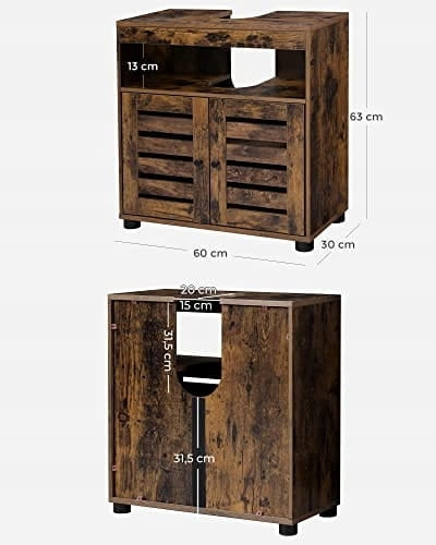 Under-Sink Bathroom Cabinet – Adjustable Shelf, Rustic Brown