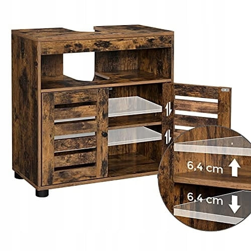 Under-Sink Bathroom Cabinet – Adjustable Shelf, Rustic Brown