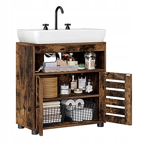 Under-Sink Bathroom Cabinet – Adjustable Shelf, Rustic Brown