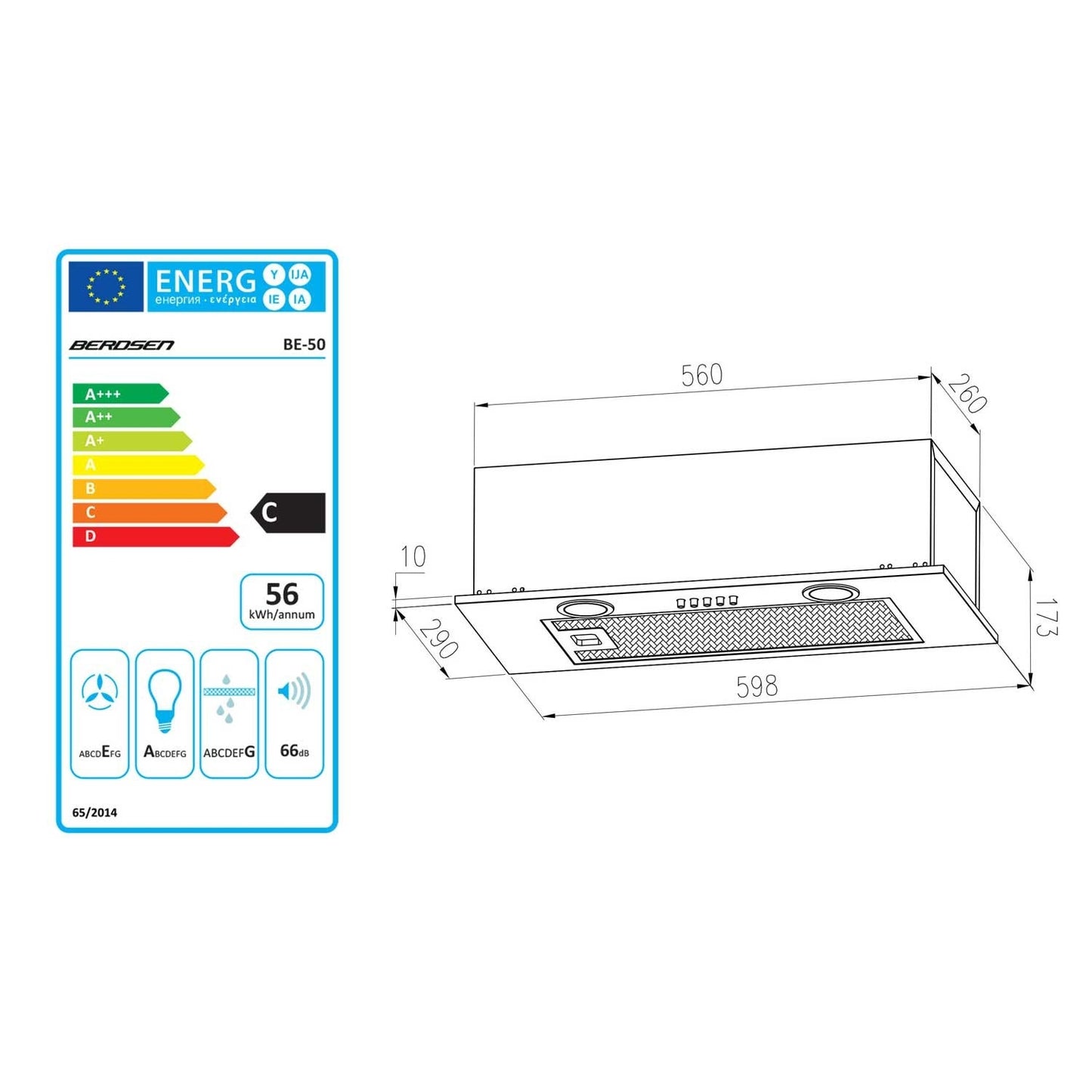 Under-cabinet extractor hood 60 cm Stainless BE-50