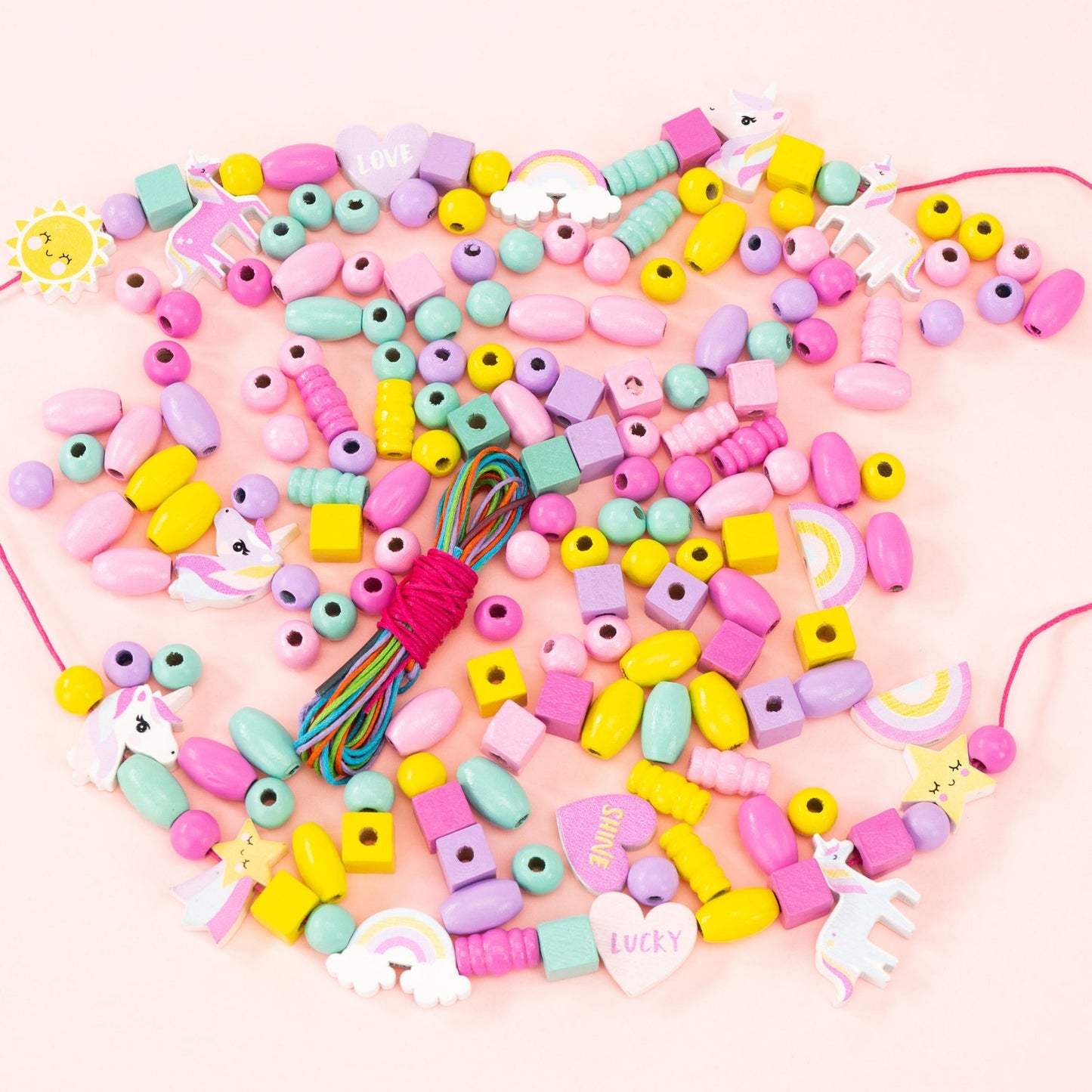 Unicorn Wooden Beads Set for Jewelry Making, 150 Pieces
